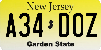 NJ license plate A34DOZ