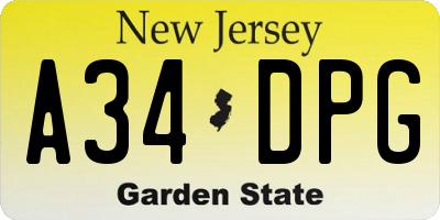 NJ license plate A34DPG