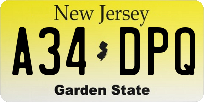 NJ license plate A34DPQ
