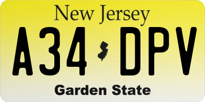 NJ license plate A34DPV