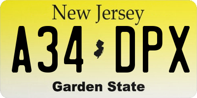 NJ license plate A34DPX