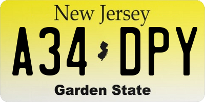 NJ license plate A34DPY