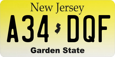 NJ license plate A34DQF