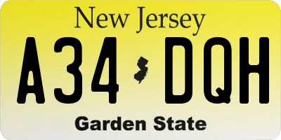 NJ license plate A34DQH