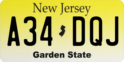 NJ license plate A34DQJ