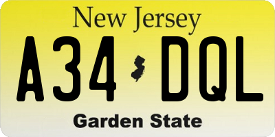 NJ license plate A34DQL