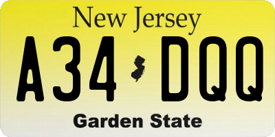 NJ license plate A34DQQ