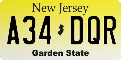 NJ license plate A34DQR