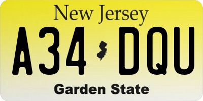 NJ license plate A34DQU