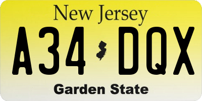 NJ license plate A34DQX