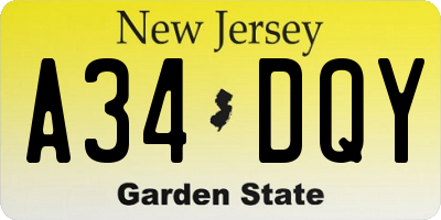 NJ license plate A34DQY