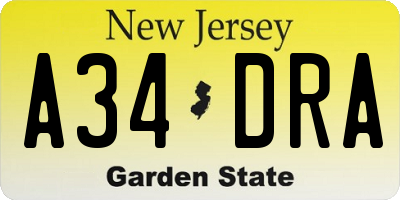NJ license plate A34DRA