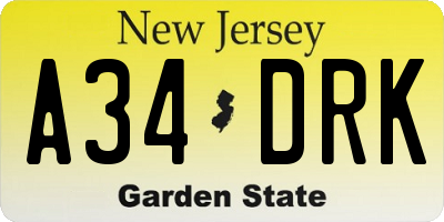 NJ license plate A34DRK