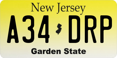 NJ license plate A34DRP