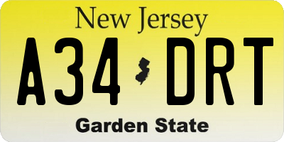 NJ license plate A34DRT