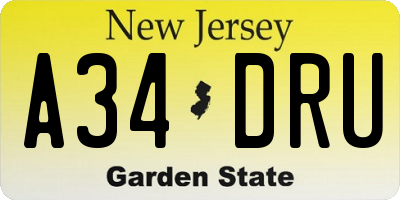 NJ license plate A34DRU