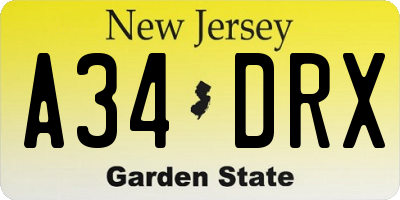 NJ license plate A34DRX