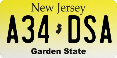 NJ license plate A34DSA