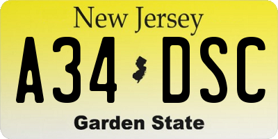 NJ license plate A34DSC