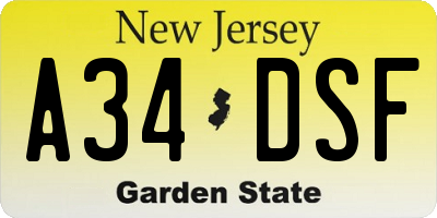 NJ license plate A34DSF