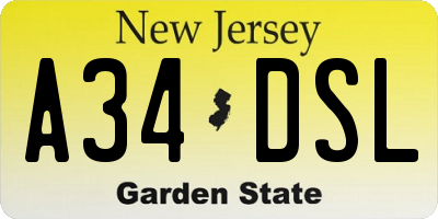 NJ license plate A34DSL