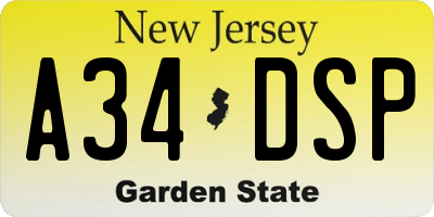NJ license plate A34DSP