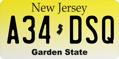 NJ license plate A34DSQ