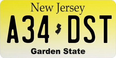 NJ license plate A34DST