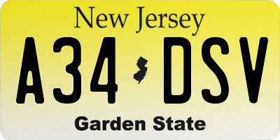 NJ license plate A34DSV