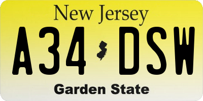 NJ license plate A34DSW