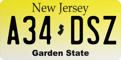 NJ license plate A34DSZ