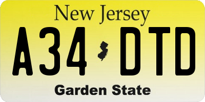 NJ license plate A34DTD