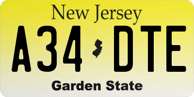 NJ license plate A34DTE