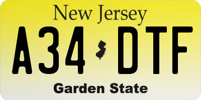 NJ license plate A34DTF