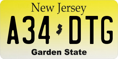 NJ license plate A34DTG