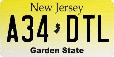 NJ license plate A34DTL