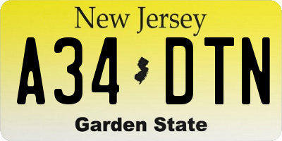 NJ license plate A34DTN