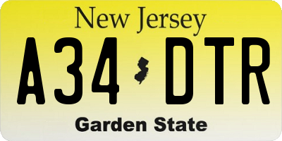 NJ license plate A34DTR
