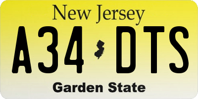 NJ license plate A34DTS