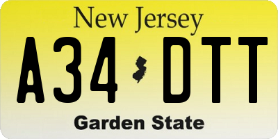 NJ license plate A34DTT