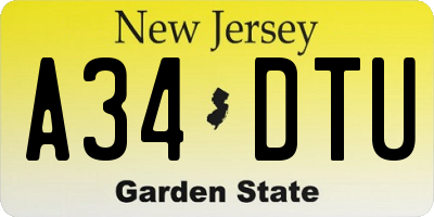 NJ license plate A34DTU