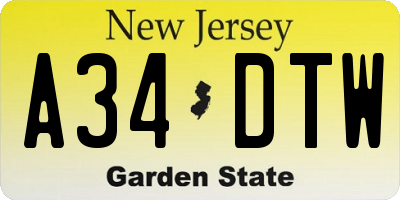 NJ license plate A34DTW