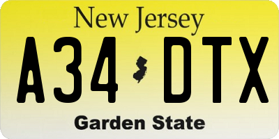 NJ license plate A34DTX