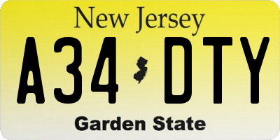 NJ license plate A34DTY