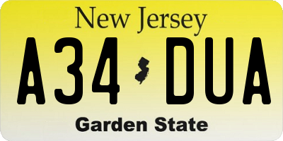 NJ license plate A34DUA