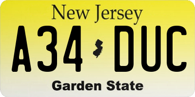 NJ license plate A34DUC