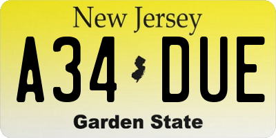 NJ license plate A34DUE