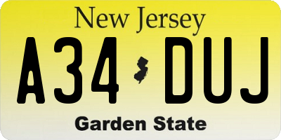 NJ license plate A34DUJ