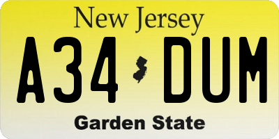 NJ license plate A34DUM