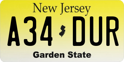 NJ license plate A34DUR